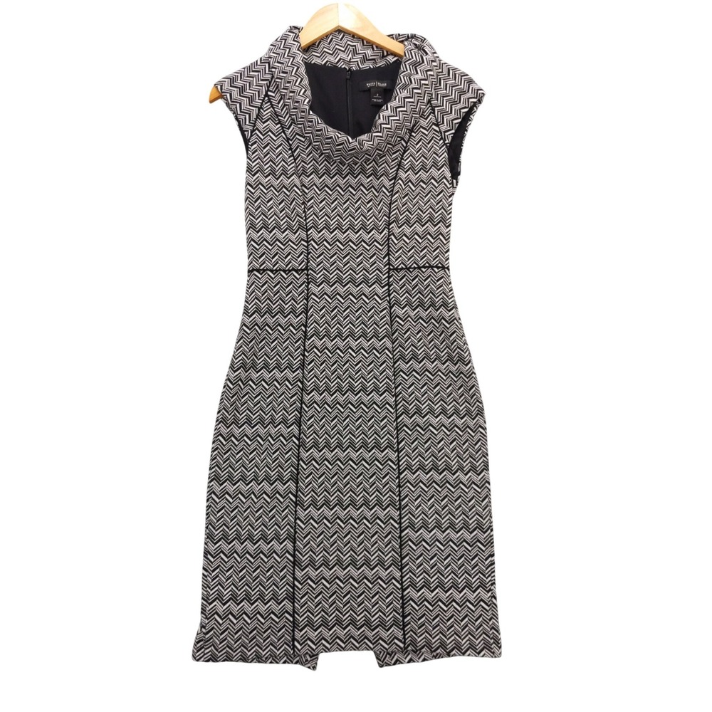 White House Black Market Dress Cowl Neck Geometric Print Knit Sheath - Size 2